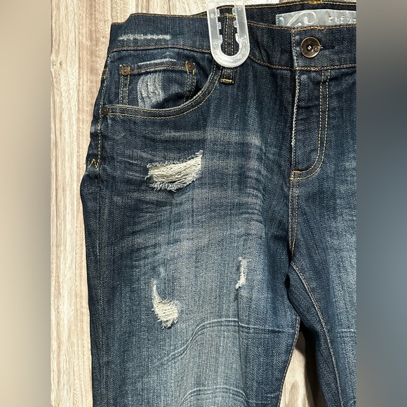 Distressed Dark Wash Straight Leg Jeans - Picture 2 of 5